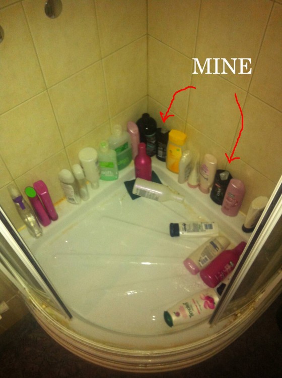 My Gf has too much stuff in the shower.